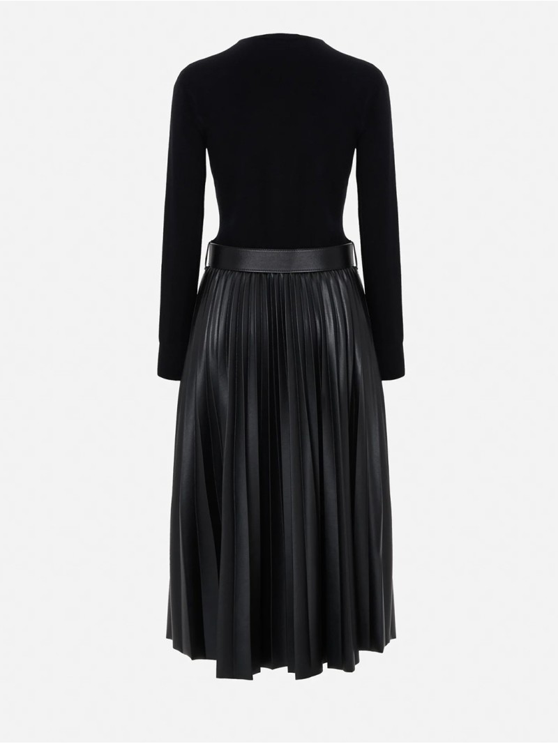 Vestido com saia plissada em ecopele