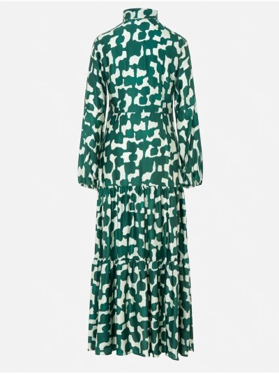 Vestido estampado com encaixes franzidos