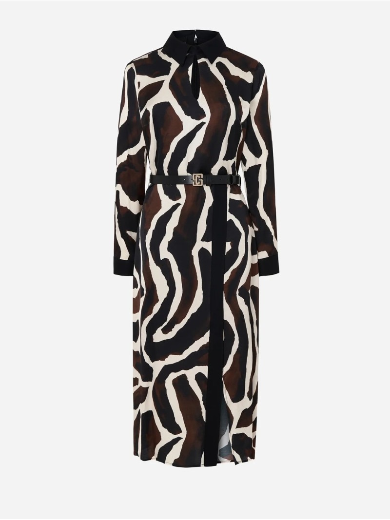 Vestido midi estampado com detalhe de cinto