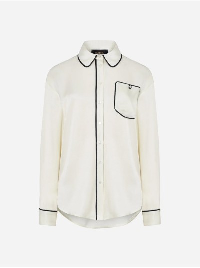 Blusa lisa com encaixes em contraste