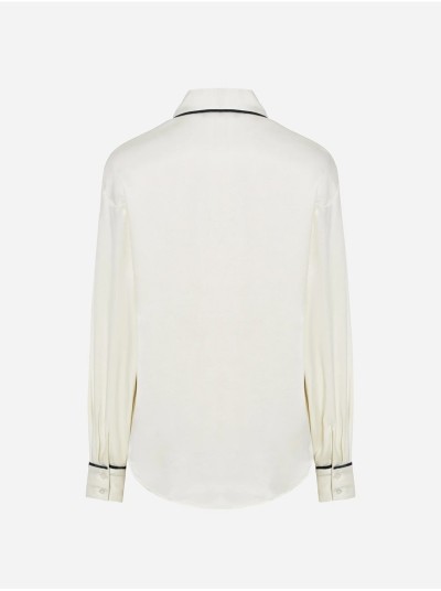 Blusa lisa com encaixes em contraste