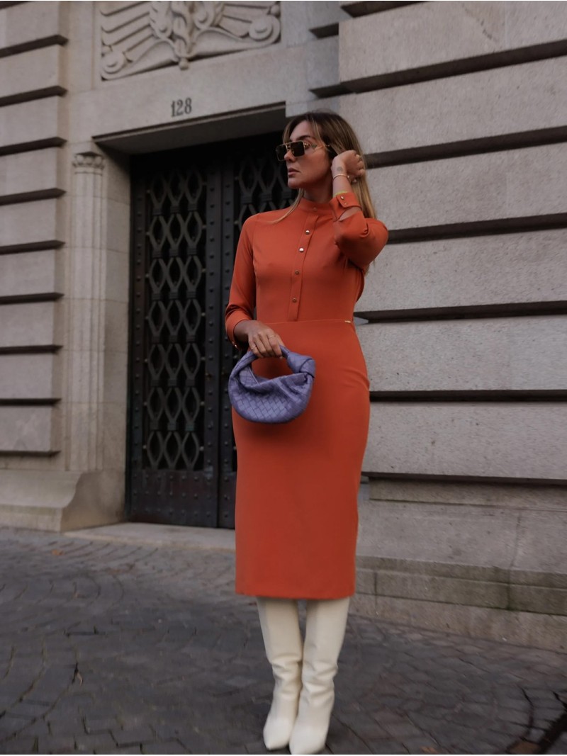 Midi dress with opening detail on the sleeves