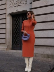 Midi dress with opening detail on the sleeves