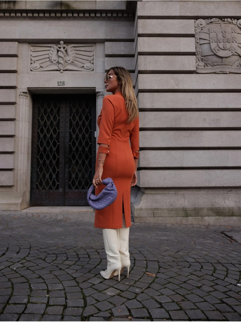 Midi dress with opening detail on the sleeves
