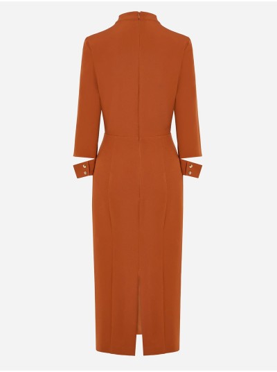 Vestido midi com detalhe de abertura nas mangas