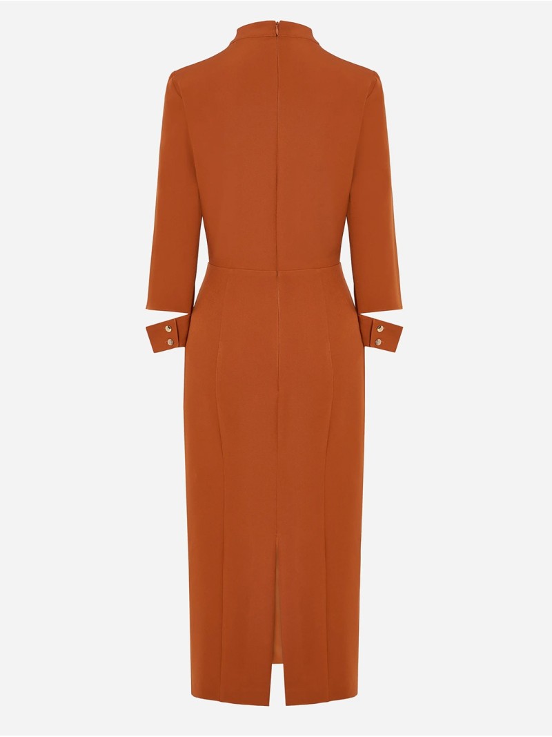 Vestido midi com detalhe de abertura nas mangas