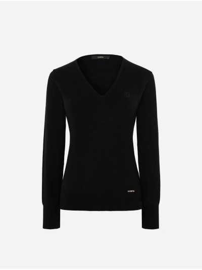 Camisola decote em V com detalhe de bordado
