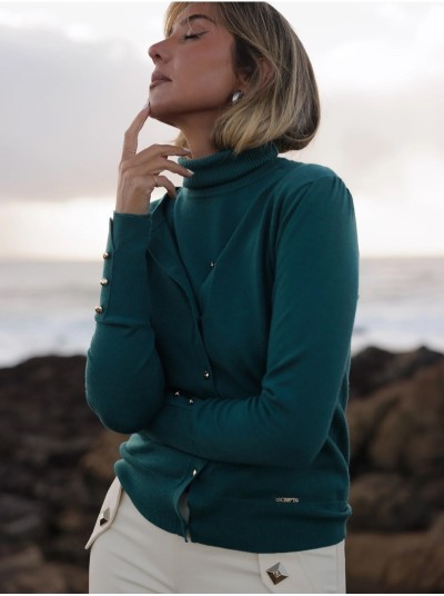 Round neckline jacket with SC metallic buttons