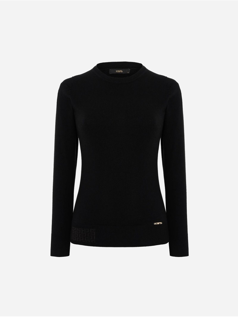 Round neck sweater with monogram rectangle