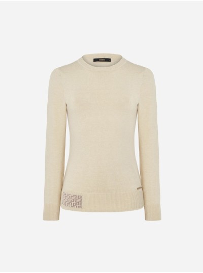 Round neck sweater with monogram rectangle