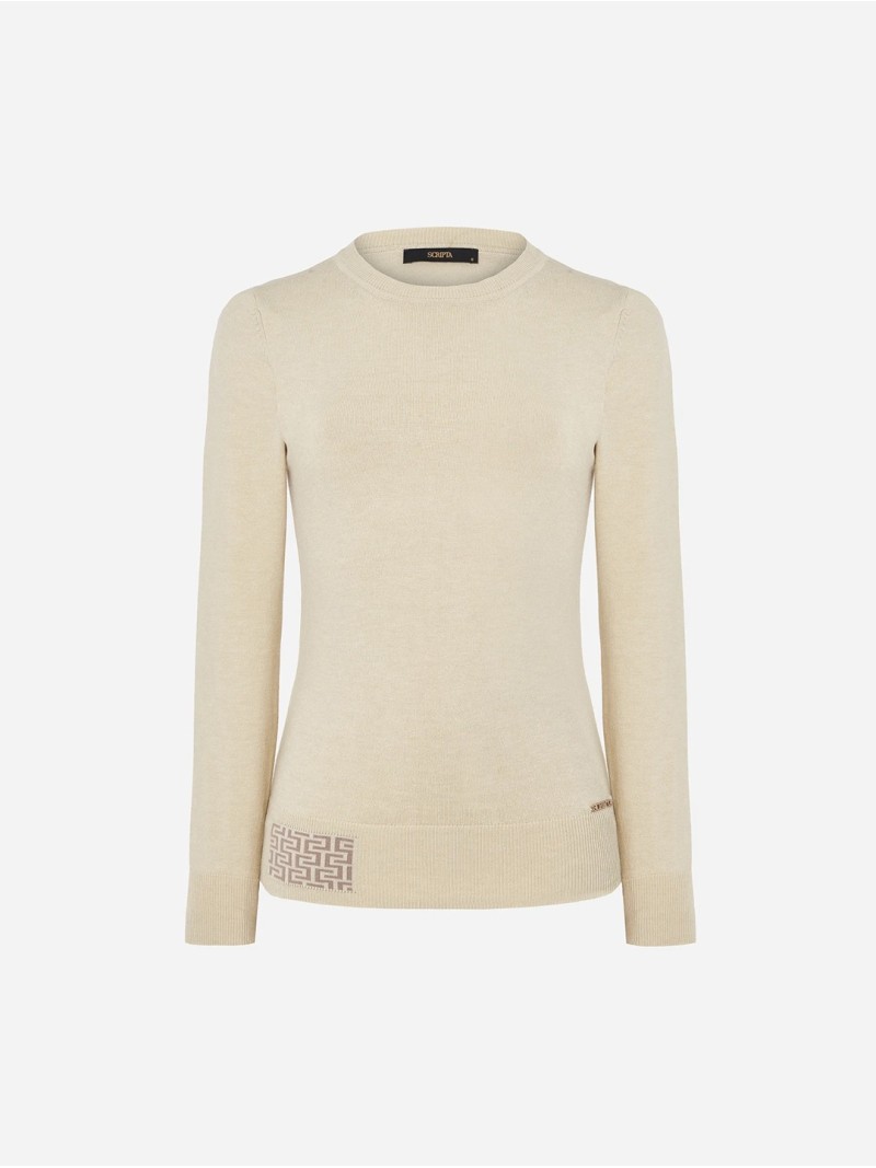 Round neck sweater with monogram rectangle