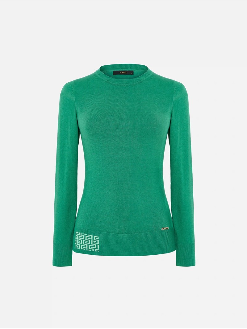 Round neck sweater with monogram rectangle