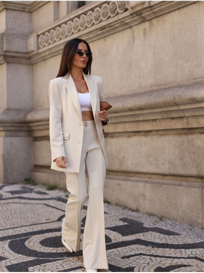 Flared trousers with metallic appliqué details