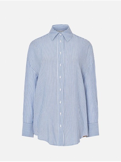 Blusa fluída em tecido riscado