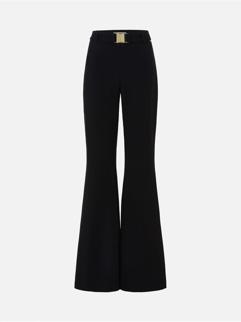 Flared trousers with a metallic belt