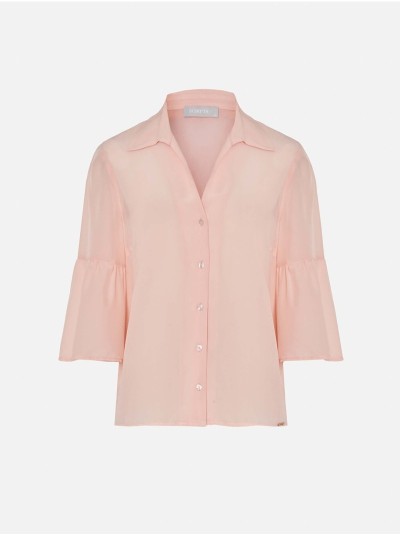 Blusa lisa com folho nas mangas