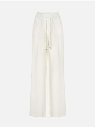 Calça lisa com pregas e elástico na cinta