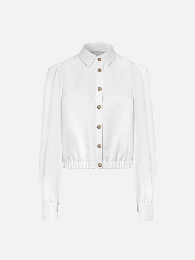 Blouse in crepe fabric with metallic snap button
