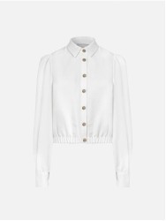 Blouse in crepe fabric with metallic snap button
