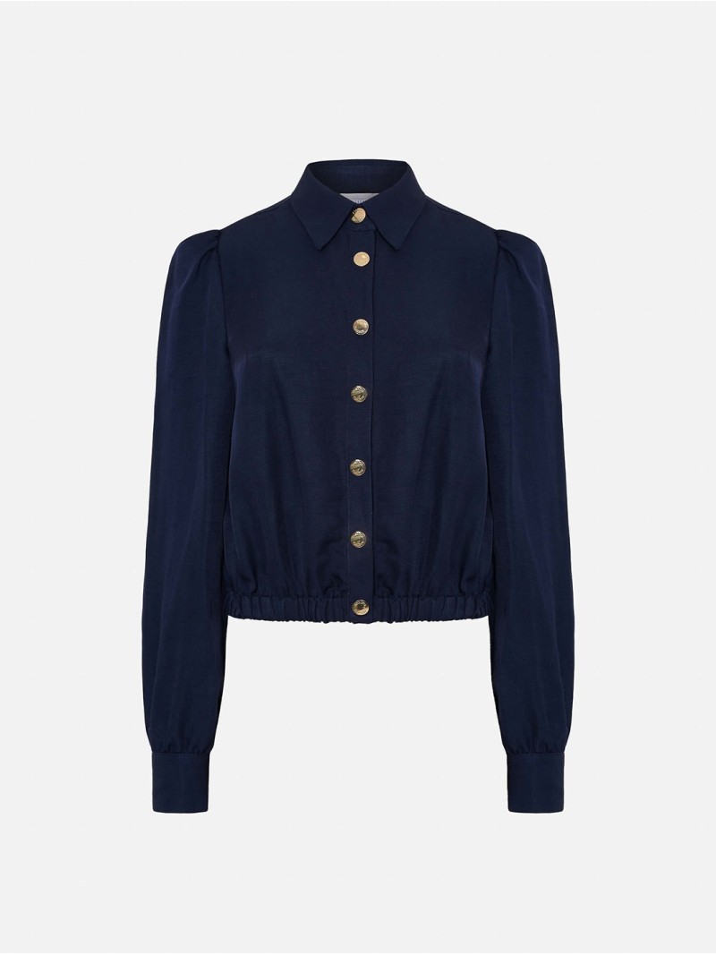 Blouse in crepe fabric with metallic snap button