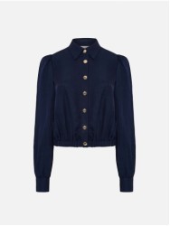 Blouse in crepe fabric with metallic snap button