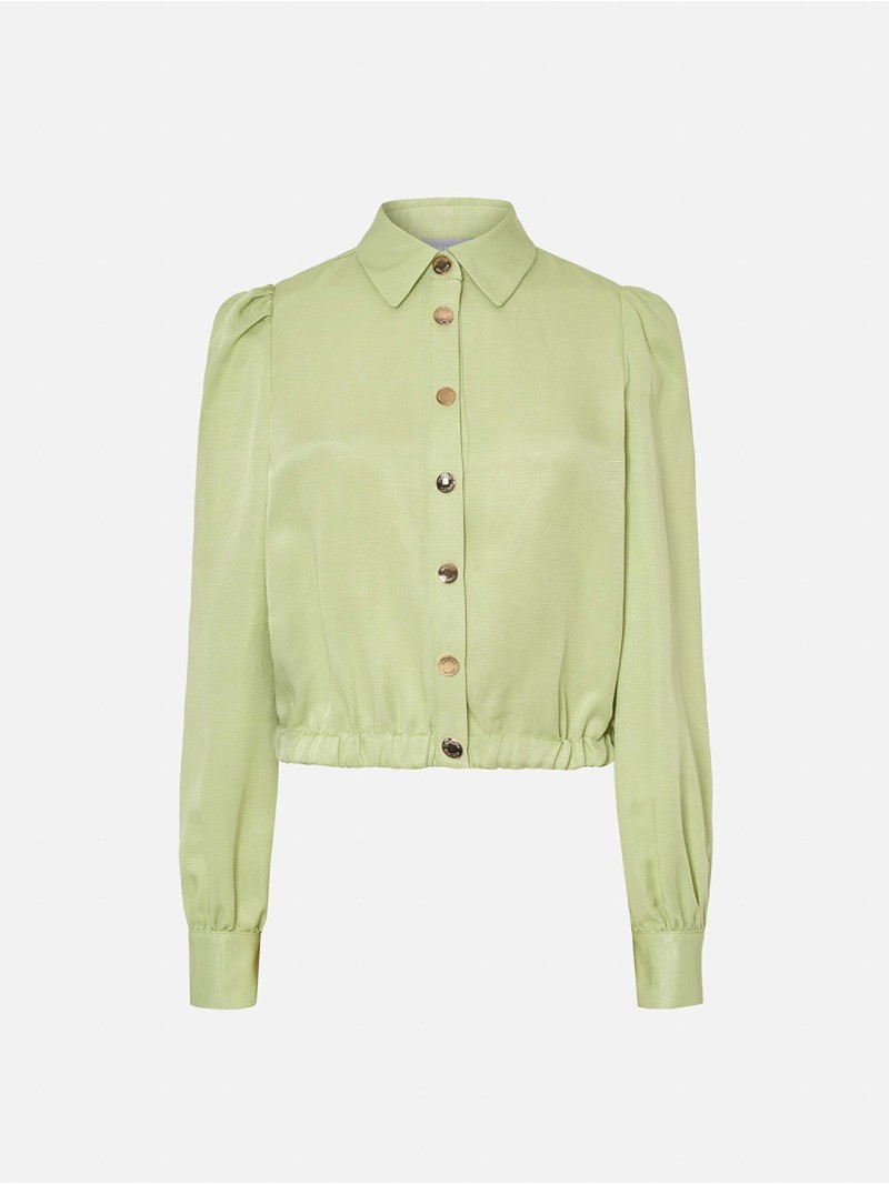 Blouse in crepe fabric with metallic snap button