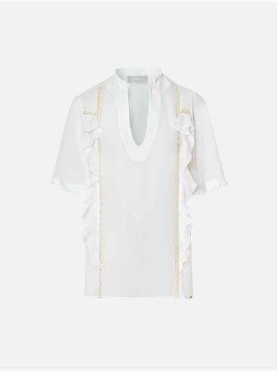 Blusa com mini folhos e renda