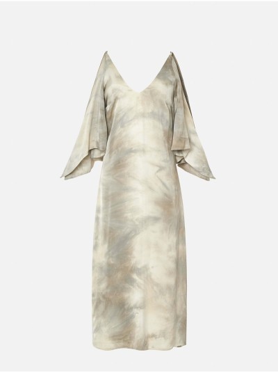 Vestido midi estampado com aberturas nas mangas