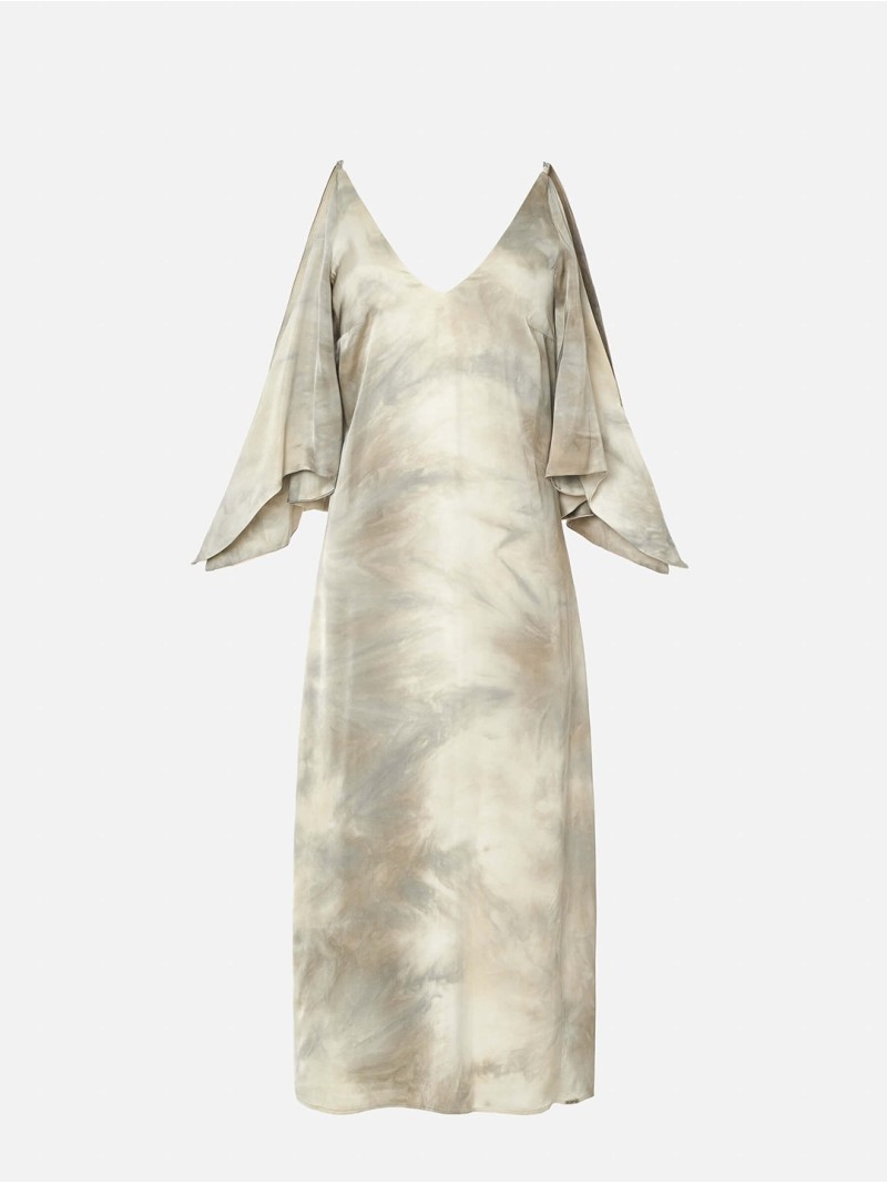 Vestido midi estampado com aberturas nas mangas
