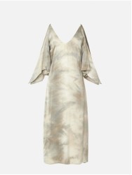 Midi printed dress with openings on the sleeves