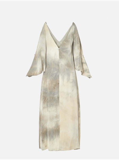 Midi printed dress with openings on the sleeves
