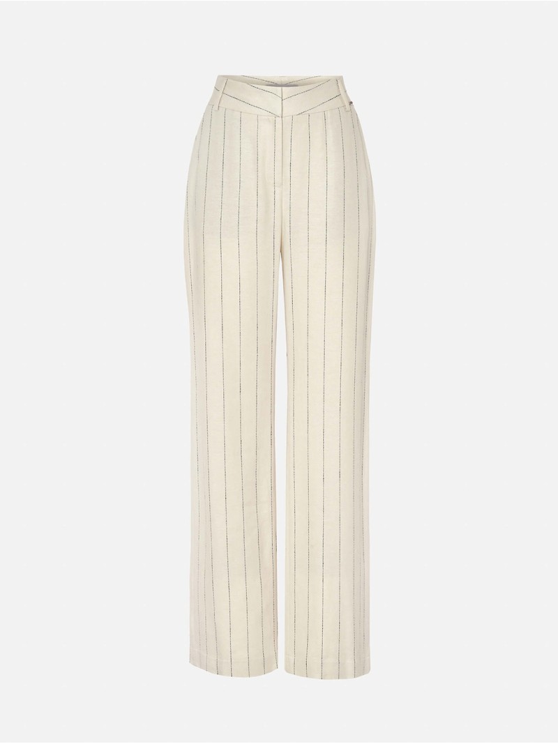 Long trousers in striped fabric