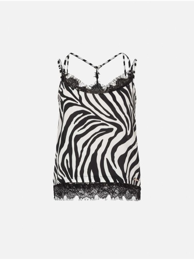 Top estampado com detalhe de renda