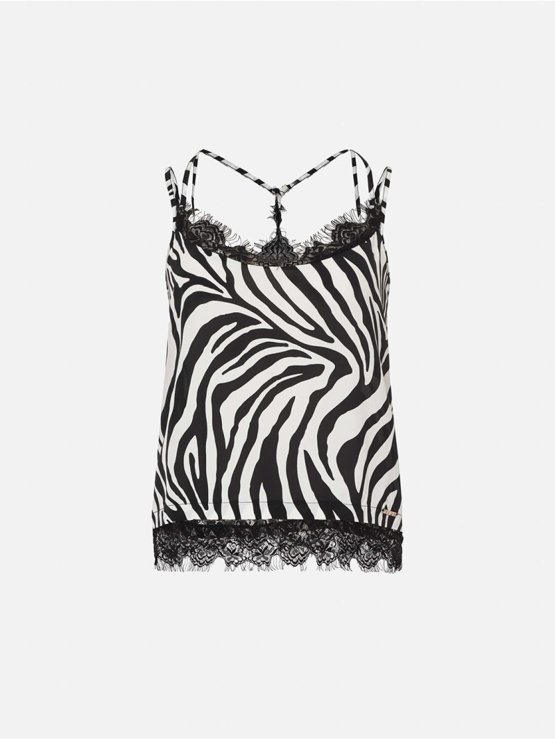 Top estampado com detalhe de renda