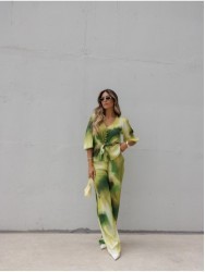 Calça estampada comprida de fitting reto