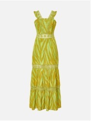 Vestido estampado comprido com detalhes de renda
