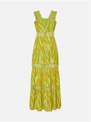 Vestido estampado comprido com detalhes de renda