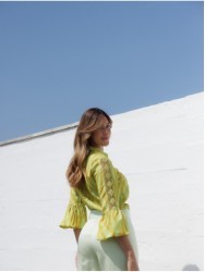 Printed blouse with lace detail