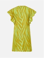 Vestido estampado curto com folhos nos ombros