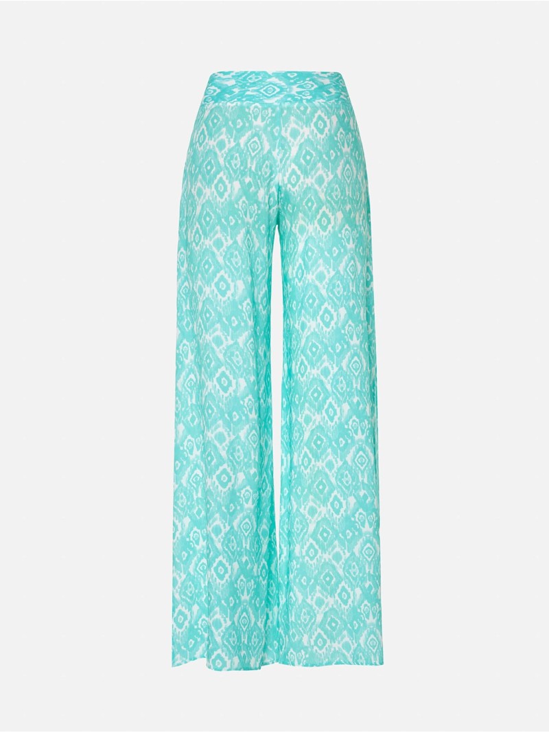 Long trousers with side openings