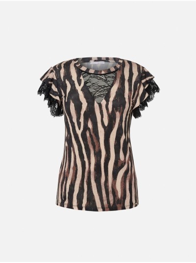 Top estampado com detalhe de renda