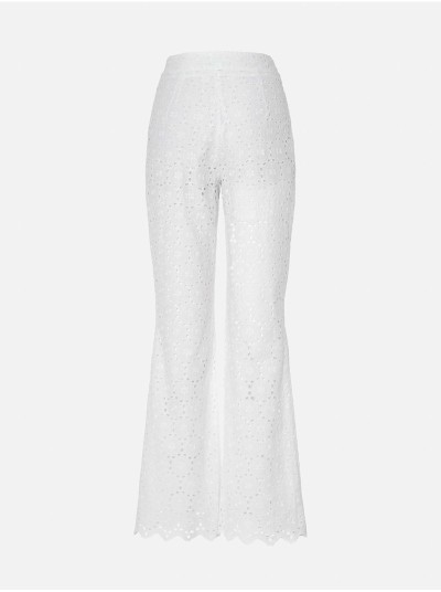 Calça em tecido de renda com corte boca de sino