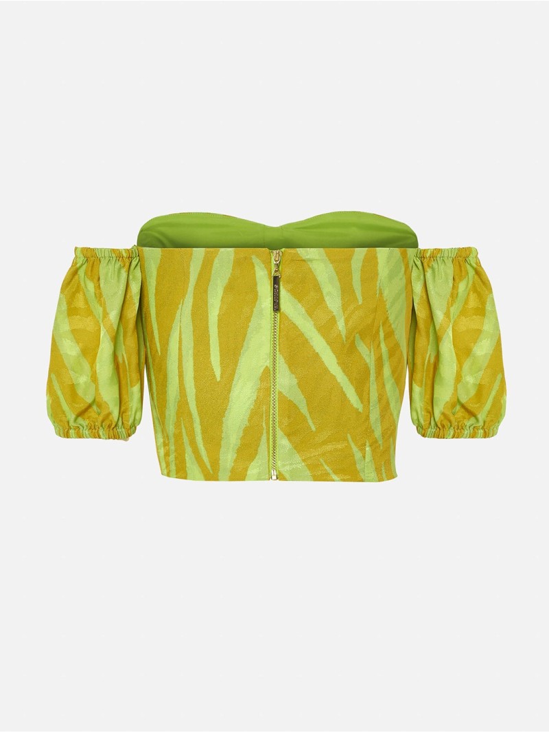 Top curto estampado sem ombros