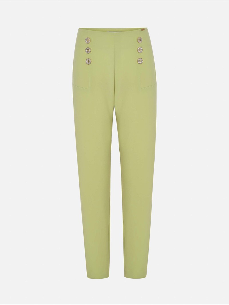 Calça de cintura subida e perneira justa