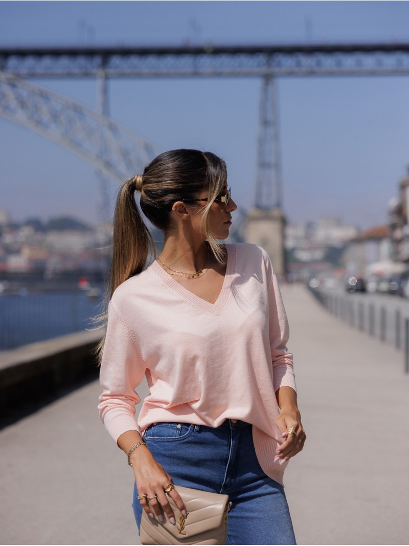 Camisola de manga comprida com risca em contraste