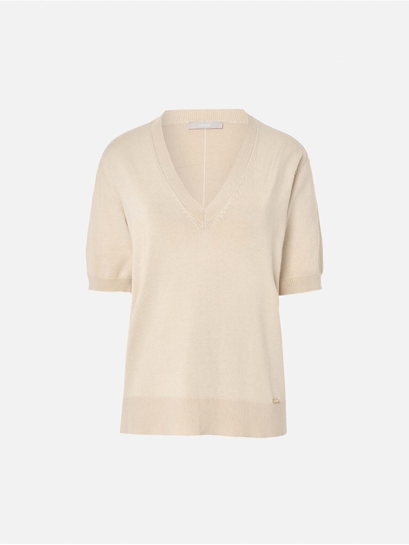 Camisola em malha com decote em V