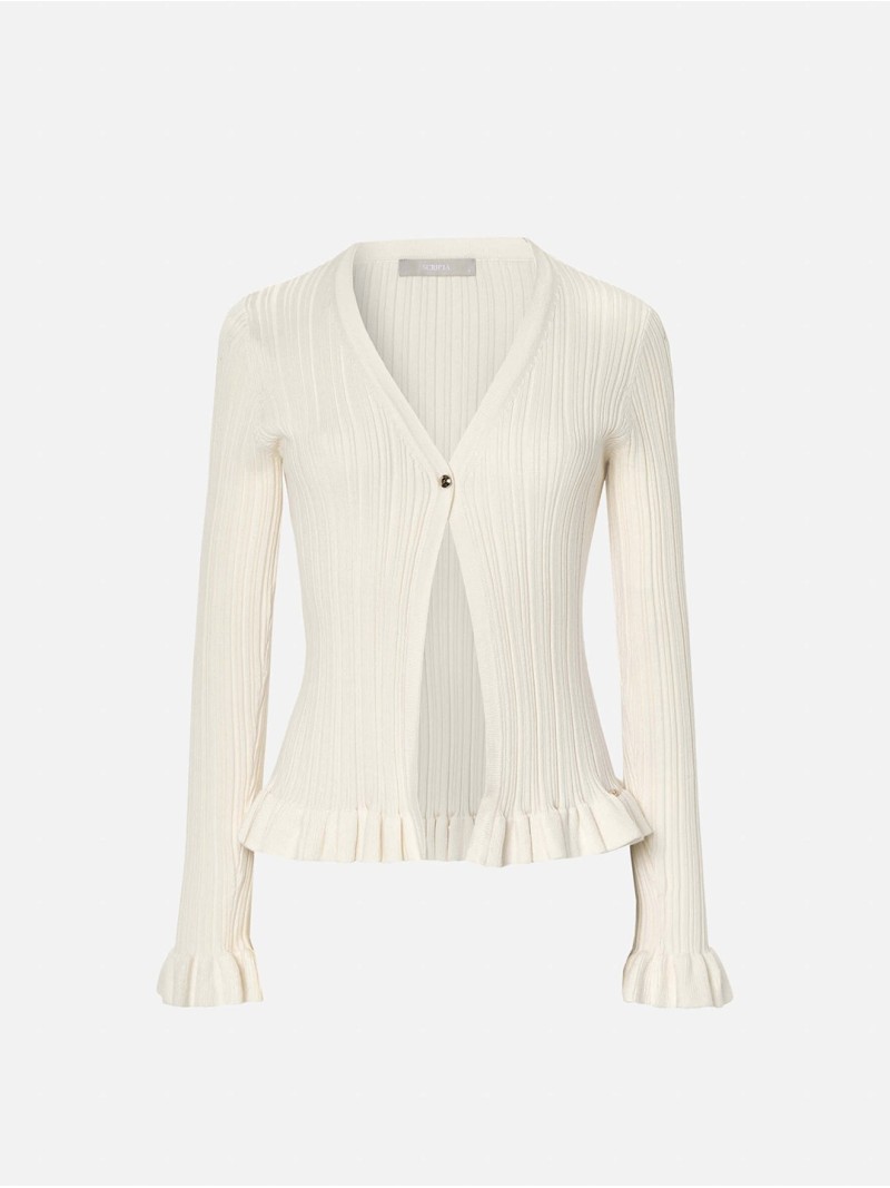 Ribbed knit cardigan with ruffle details