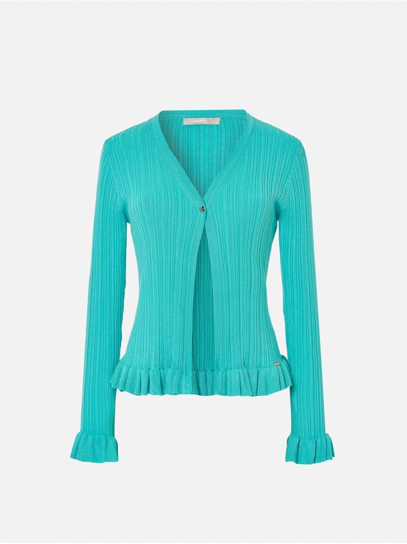 Ribbed knit cardigan with ruffle details