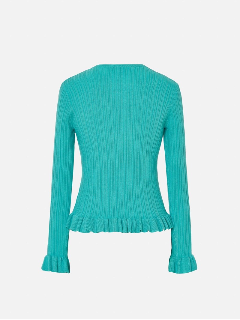 Ribbed knit cardigan with ruffle details