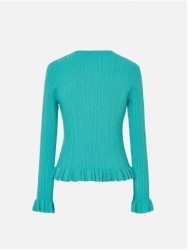 Ribbed knit cardigan with ruffle details